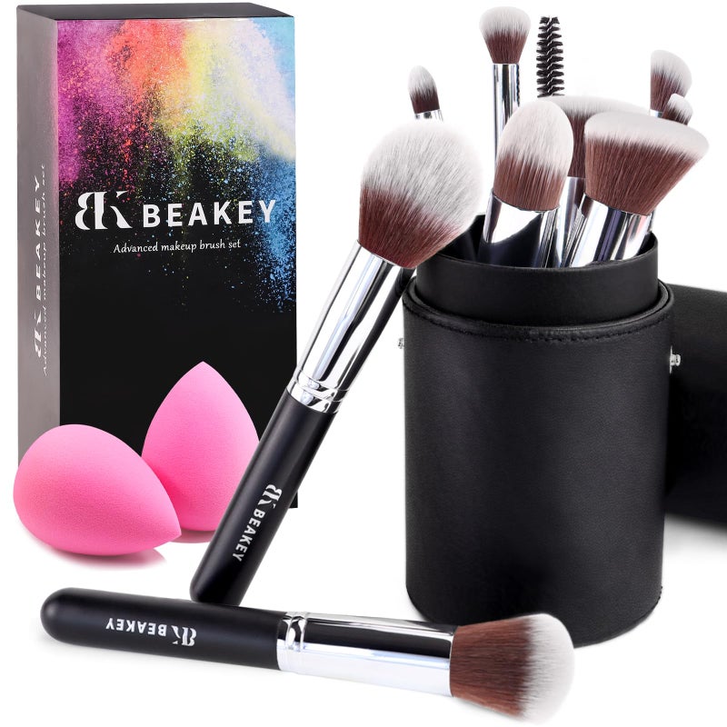 BEAKEY Makeup Brushes Sets Brush Sets with Makeup Sponges 102pcs with Black Case